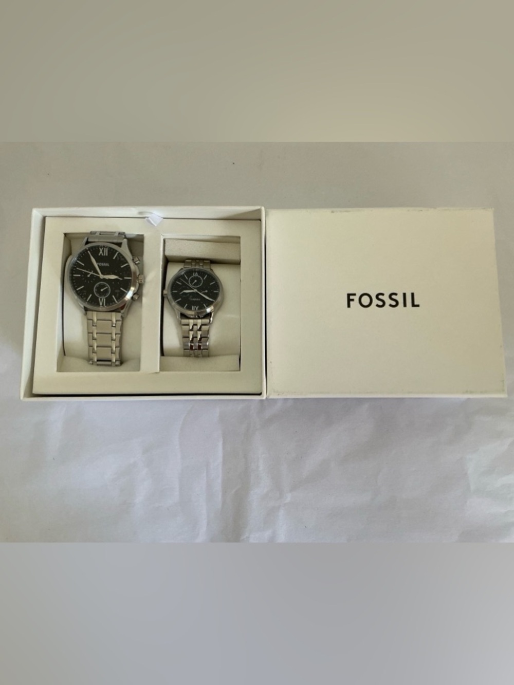 Fossil His and Her Fenmore Midsize Multifunction Stainless Steel Watch Gift Set - Picture 5 of 6